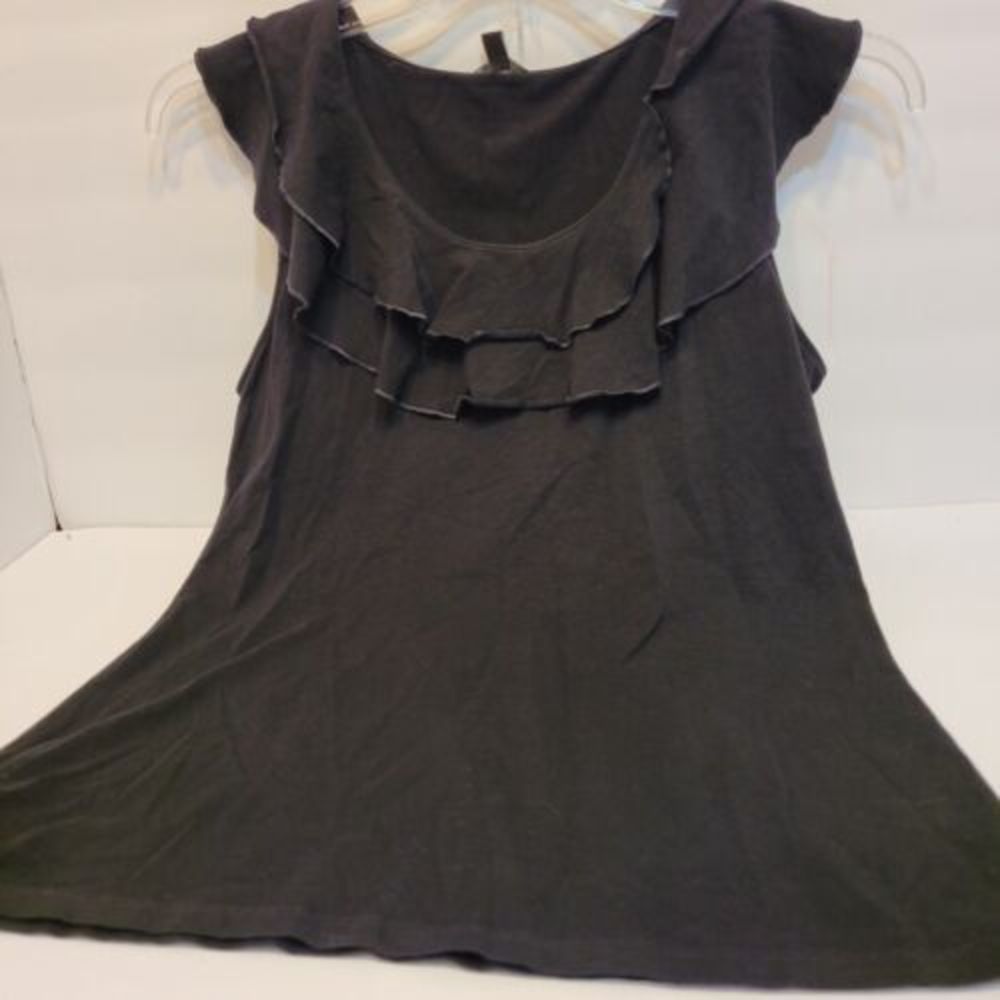 Ann Taylor Ruffle Neck Tank Top Womens Medium Black‎ Excellent Sleeveless Scoop